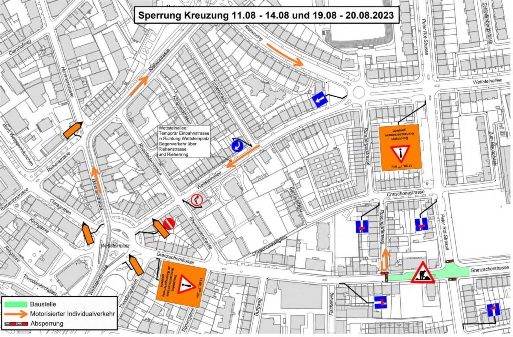 Abschnitt der Wettsteinallee wird vorübergehend zur Einbahnstrasse