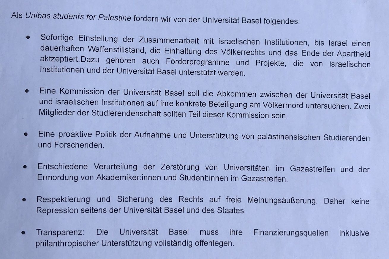 Pro-Palästina-Protest jetzt auch im Basler Bernoullianum