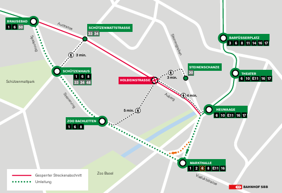 Bin ich im richtigen Drämmli? Bauarbeiten führen zu doppelter Umleitung des 6er-Trams