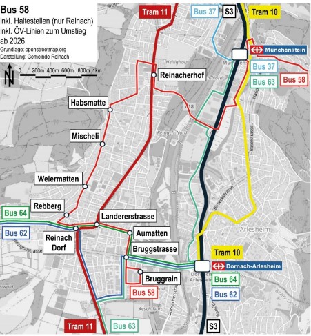 Neue Buslinie 58 verbindet Reinachs Randgebiete mit der Tramlinie 11