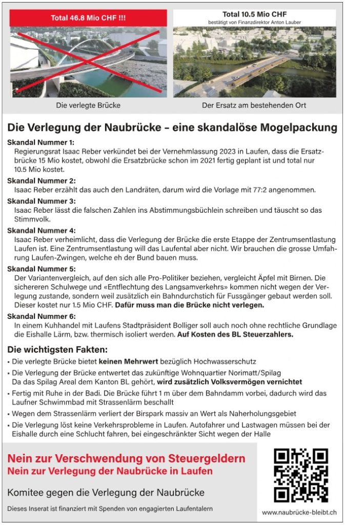 Naubrücke-Gegner werfen Befürwortern in Inserat Täuschung vor