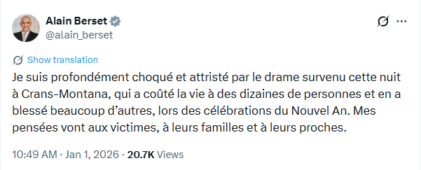 Nach dem Unglück von Crans-Montana: Politiker im In- und Ausland sind bestürzt